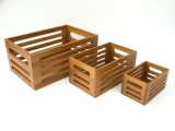 Premium Acacia Wood Slatted Storage Bins Set - Versatile Home Organizers